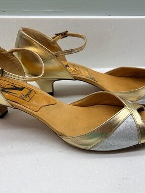Gold and Silver Low Heel Elegance Ballroom Dance Sandals Vintage